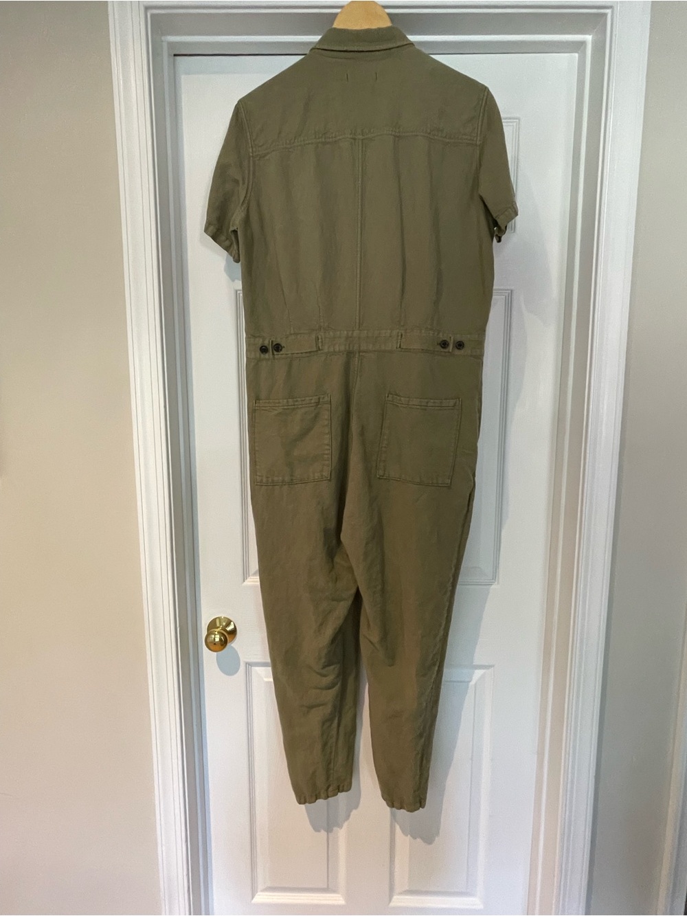 Outerknown Short-Sleeve Utility Jumpsuit in olive green - Picture 2 of 6